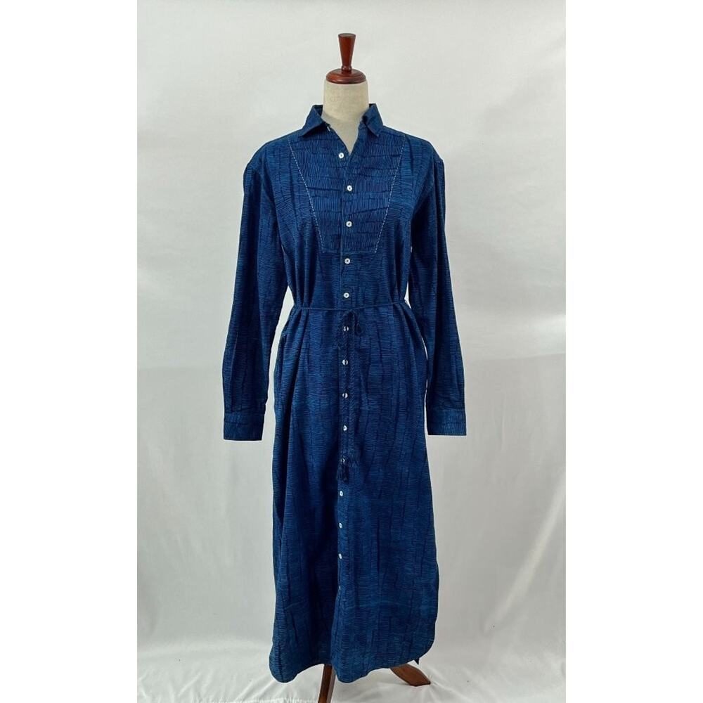 INDI + ASH Sz 1 XS Blue Indigo Batik Shirt Dress Midi Cotton - Picture 8 of 8